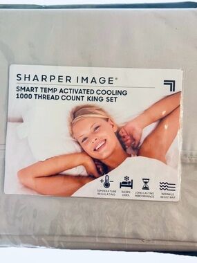SHARPER IMAGE Grey Solid 1000 TC KING SIZE Antimicrobial Tech Sheet Set NEW